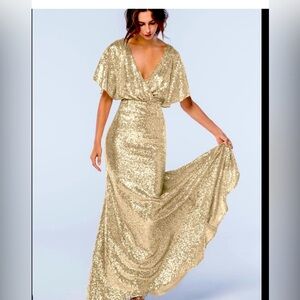 Watters & Watters elson draped neckline open back sequin dress